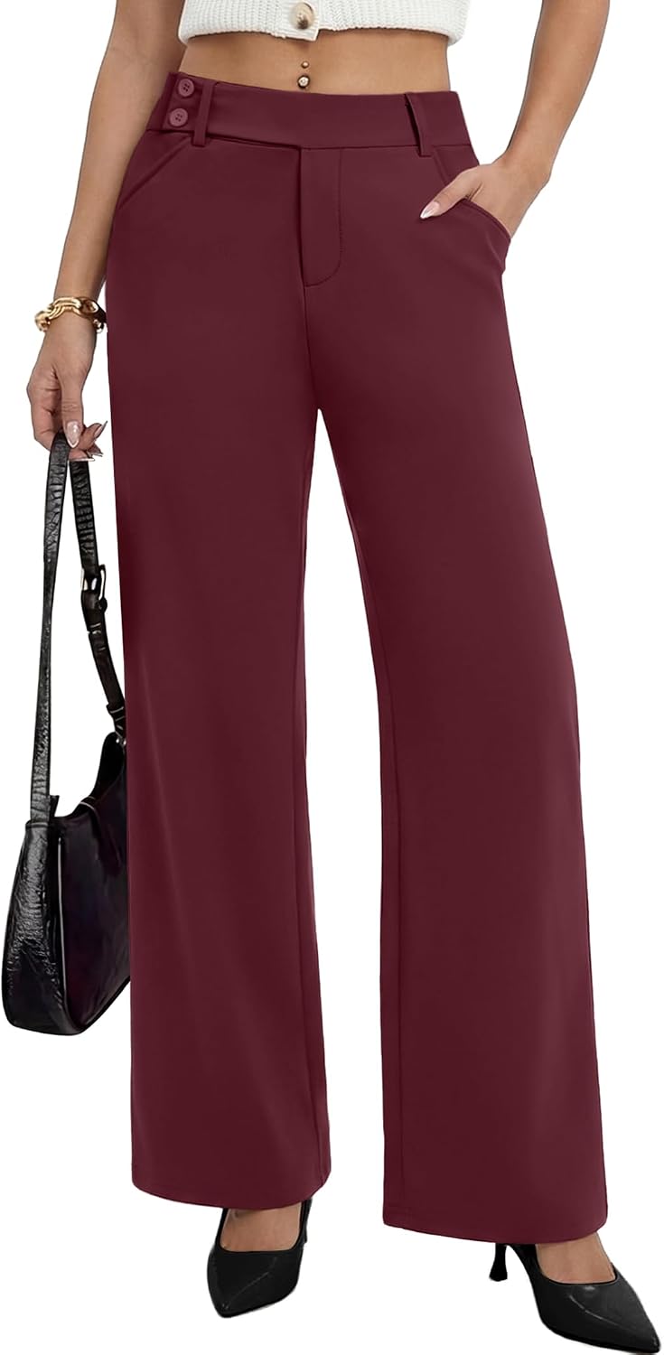 Sampeel Work Pants for Women Wide Leg Dress Pants Palazzo Business Casual Outfits Office Slacks with Pockets Button Stretchy