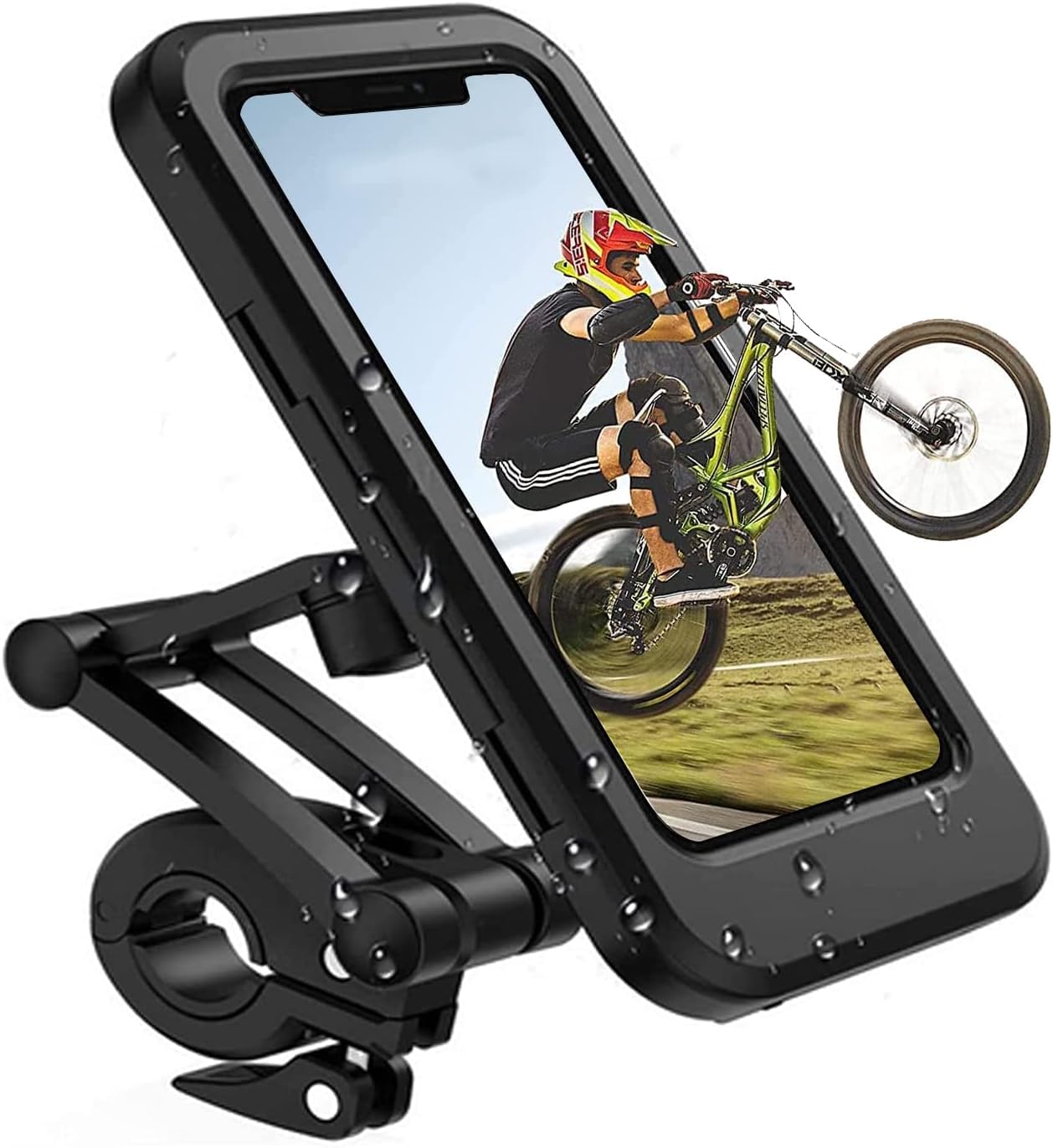 Pritithing Bike Motorcycle Phone Mount, Waterproof Bicycle Cell Phone Holder Freely Adjustable Height and 360° Rotation for Smartphone GPS Navigation