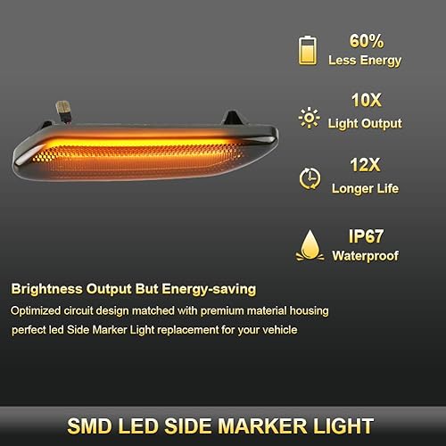 Miniatura 3 de Gempro Luces LED para guardabarros laterales delanteros, montaje de lente ahumada, lámpara de señal de giro de repuesto para Mini Cooper R60 R61