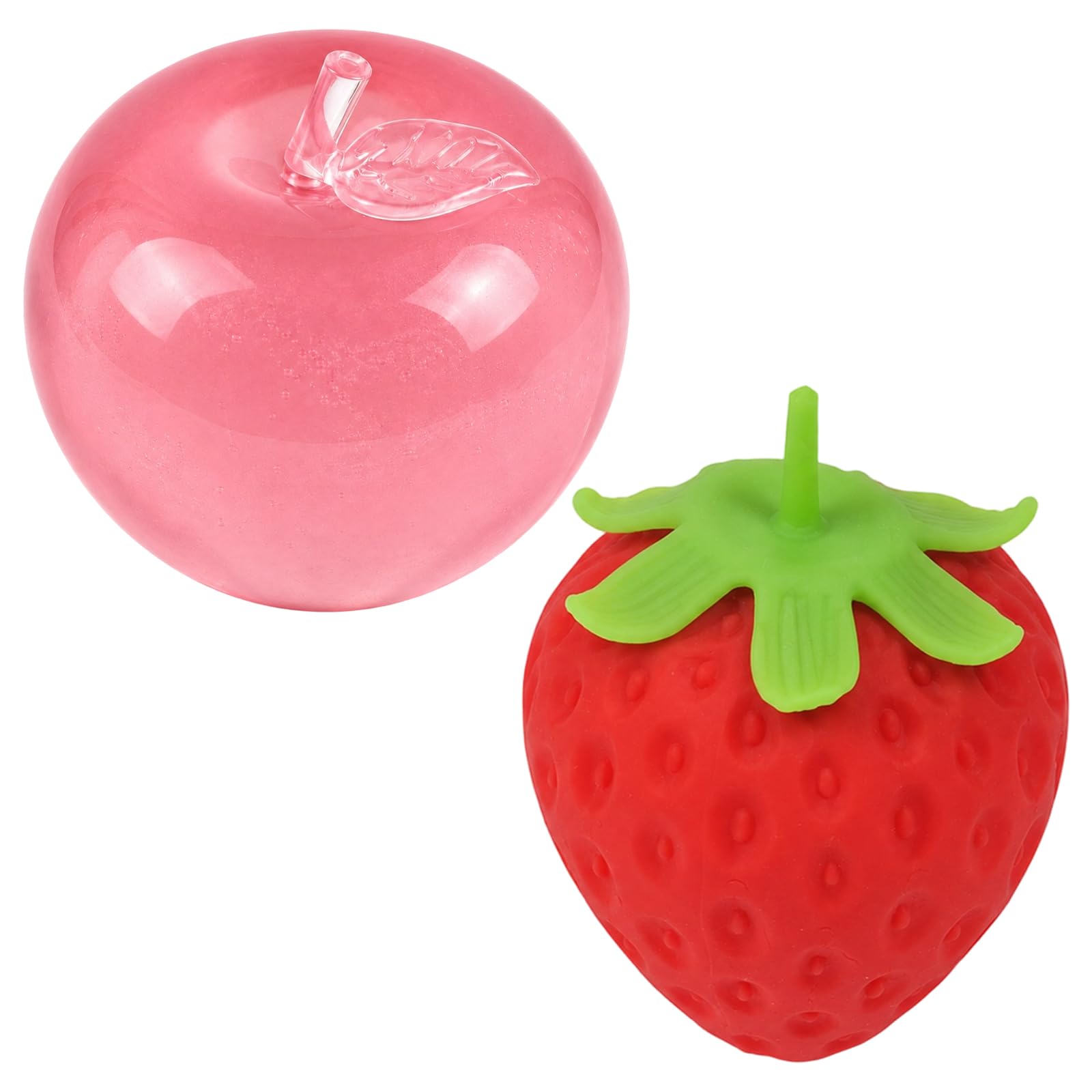 2Pcs Jumbo Squishies, Strawberry Squishy, Big Squishy Strawberry and Apple Set, Soft Squeeze Sensory Items for Gentle Hand Activity