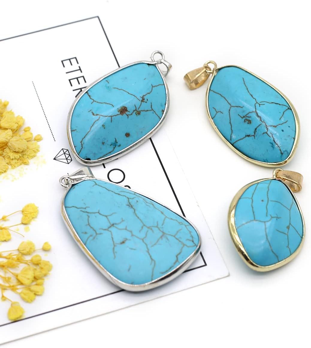 LHJ 8 Pcs Natural Stone Pendants Multiple Shape Blue Turquoise Stone Charms for Jewelry Making Necklace Decoration - Image 3