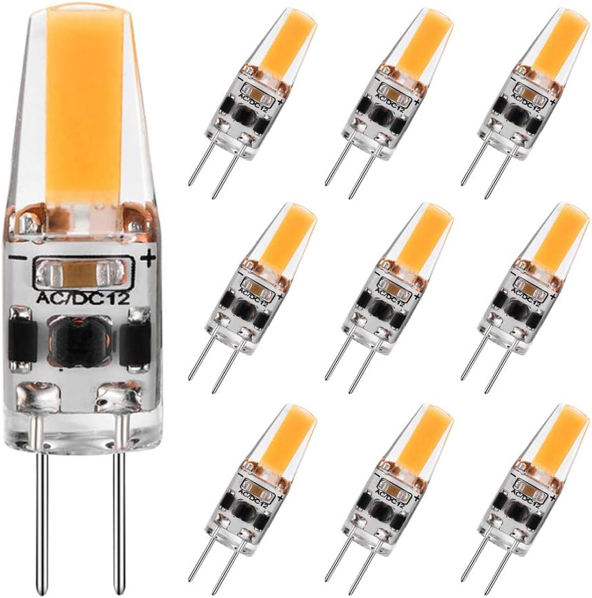 G4 LED Bulb 2W Equivalent to 20W T3 JC Type Bi-Pin G4 Base Halogen Bulb, AC/DC 12V Warm White 3000K G4 Bulb for Under Cabinet Light, Ceiling Lights, RV, Boats, Outdoor Landscape Lighting (10 Pack)