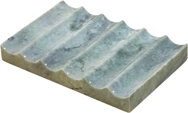 Natural Marble Soap Dish for Shower, Self Draining Bar Soap Holder with Silicone Non-Slip Feet, Rectangle Stone Soap Sponge Holder Drying Tray for Shower Bathroom Kitchen Sink (Green)