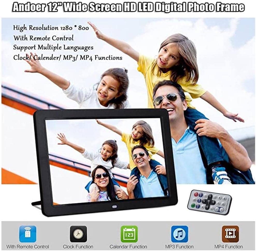 12 Inch Digital Photo Frame Electronic Smart Picture/Video Player Frame with 1280x800 IPS FHD Display Remote Control by USB,Easy Setup Share Photos and Videos