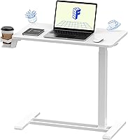 FlexiSpot H7 Pneumatic Overbed Table with Wheels - Adjustable Height Mobile Standing Laptop Desk for Bedside, Hospital, Home (27.6"x15.7", White)