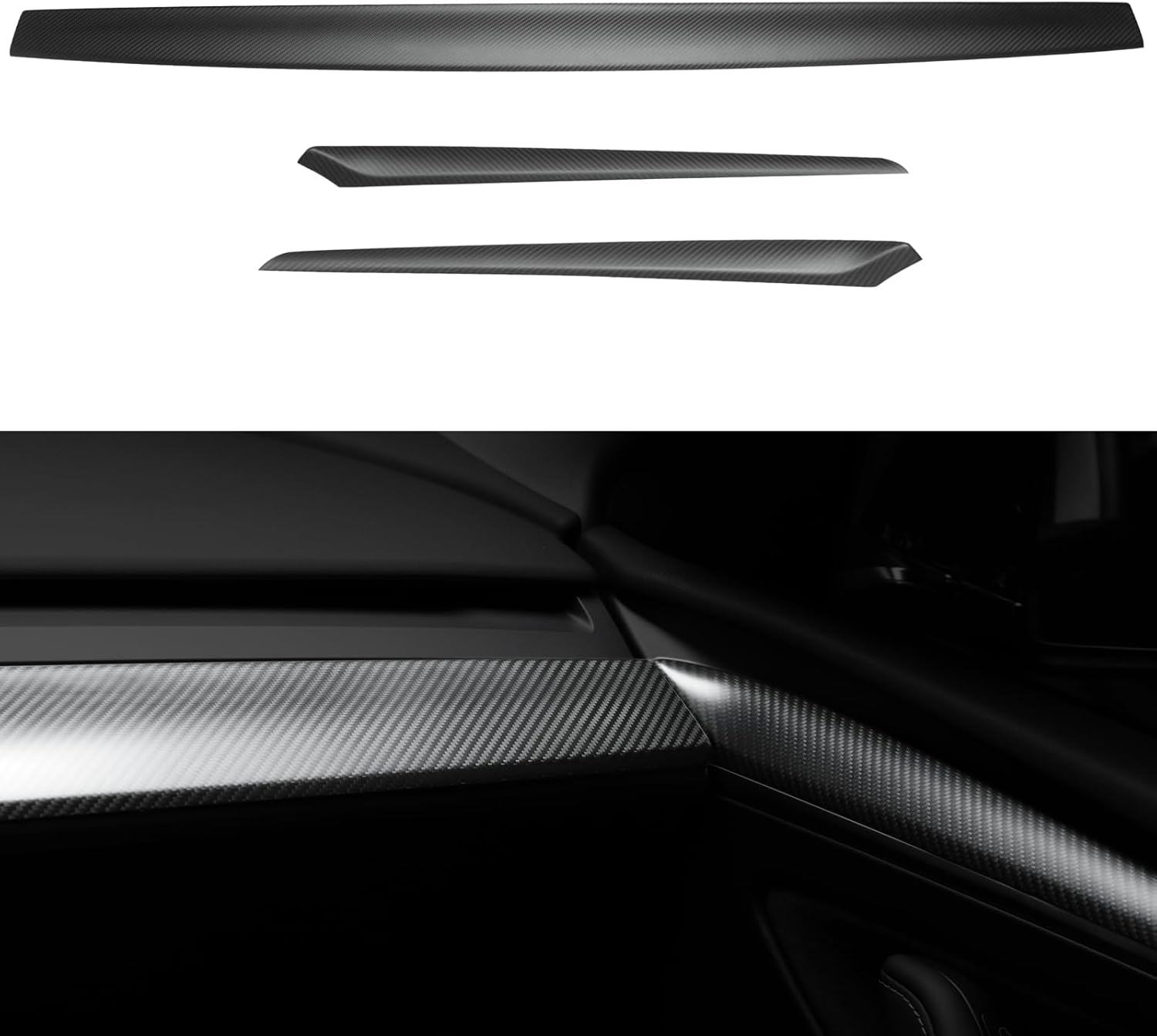 Tesla Real Carbon Fiber Dashboard Cover Wrap and Front Door Trim Panel Caps 3PCS Compatible with 2020-2023.5 Model 3&Y,3K Toray Dry Carbon Fiber Interior Decoration(Matte Carbon Fiber)