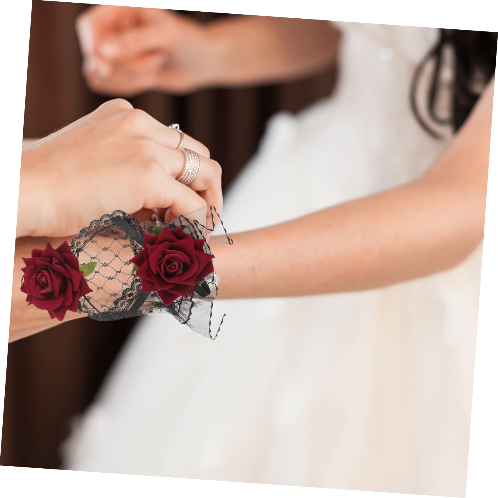 VALICLUD Guantes De Rosa Boda Mujer Paseo Fiesta Dama De Honor Guante Con Diseño De Lentejuelas Decoración De Pulsera De Novia Suministro Nupcial Mano Muñeca Flor Cordón