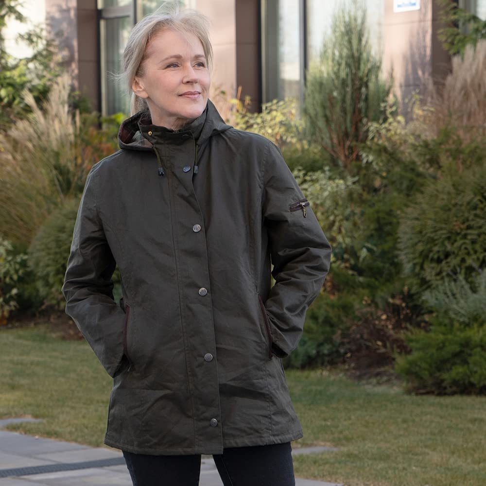 Romneys Damen-Wachsjacke New Ashdown - Robuste Wind- und wasserdichte, tailliert geschnittene Regenjacke inklusive Kapuze