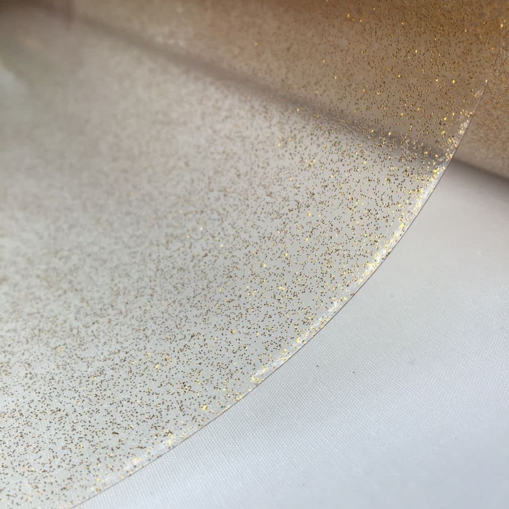 Copper Gold Glitter Tablecloth See Through Clear Plastic Infused Glitter PVC Plastic Vinyl Oilcloth Wipe Clean Christmas Glittery Sparkle Party Table Cloth (150cm x 140cm Rectangle 59" x 54" inches)