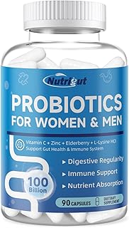 Probiotics for Women-Men Digestive Health with 100 Billion CFUs, Womens-Mens Probiotics for Gut Health and Immune Support with Prebiotics, multivitamin, 90 Veggie Caps (45 Days Supply)