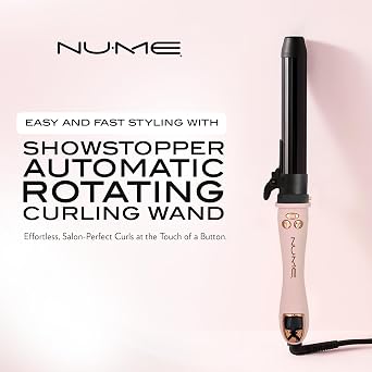 NuMe Professional Automatic Rotating Curling Iron 1-inch - Fixed Temperature - Tourmaline Ceramic - Large Barrel for Long Hair & Thick Curls. Extra-Long, Oval-Shaped Hair Wand