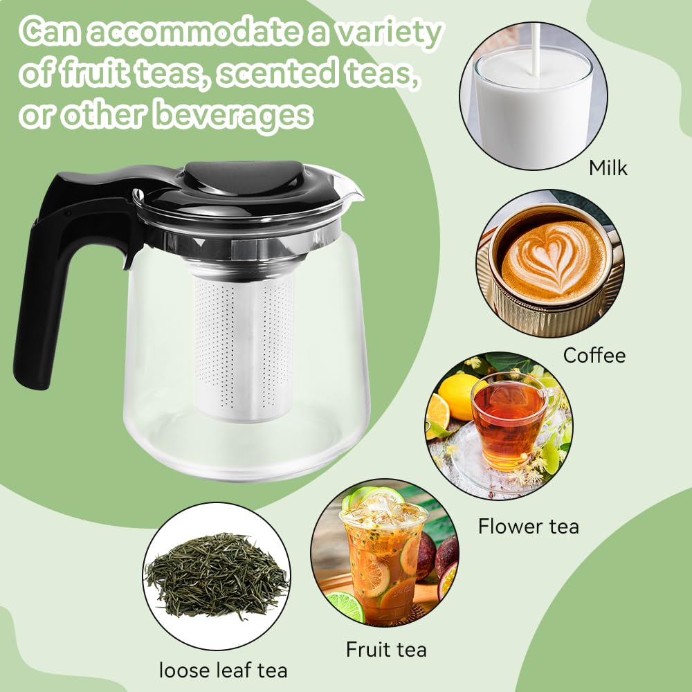 Tetera de Cristal para Infusiones de 1,5l Tetera de Vidrio con Infusor y Mango Resistente al Calor Tetera de Cristal para Vitrocerámica Jarra de Cristal para Hacer Infusiones de Té Flores