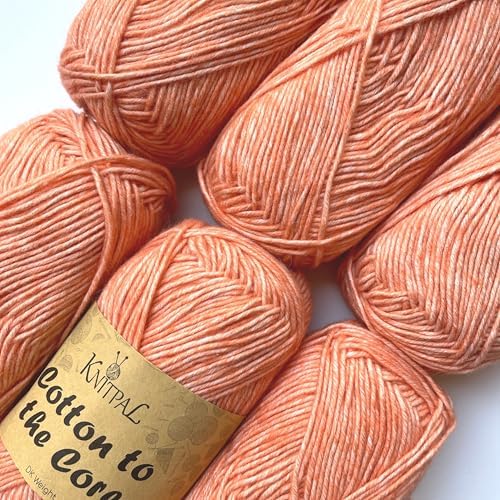 Cotton to The Core Cotton Yarn for Crocheting, 6-Pack (852 Yds / 300G), Free Patterns, Beginners Friendly - Soft Baby Yarn for Knitting - 3 DK Light Worsted Weight - Tangerine Orange