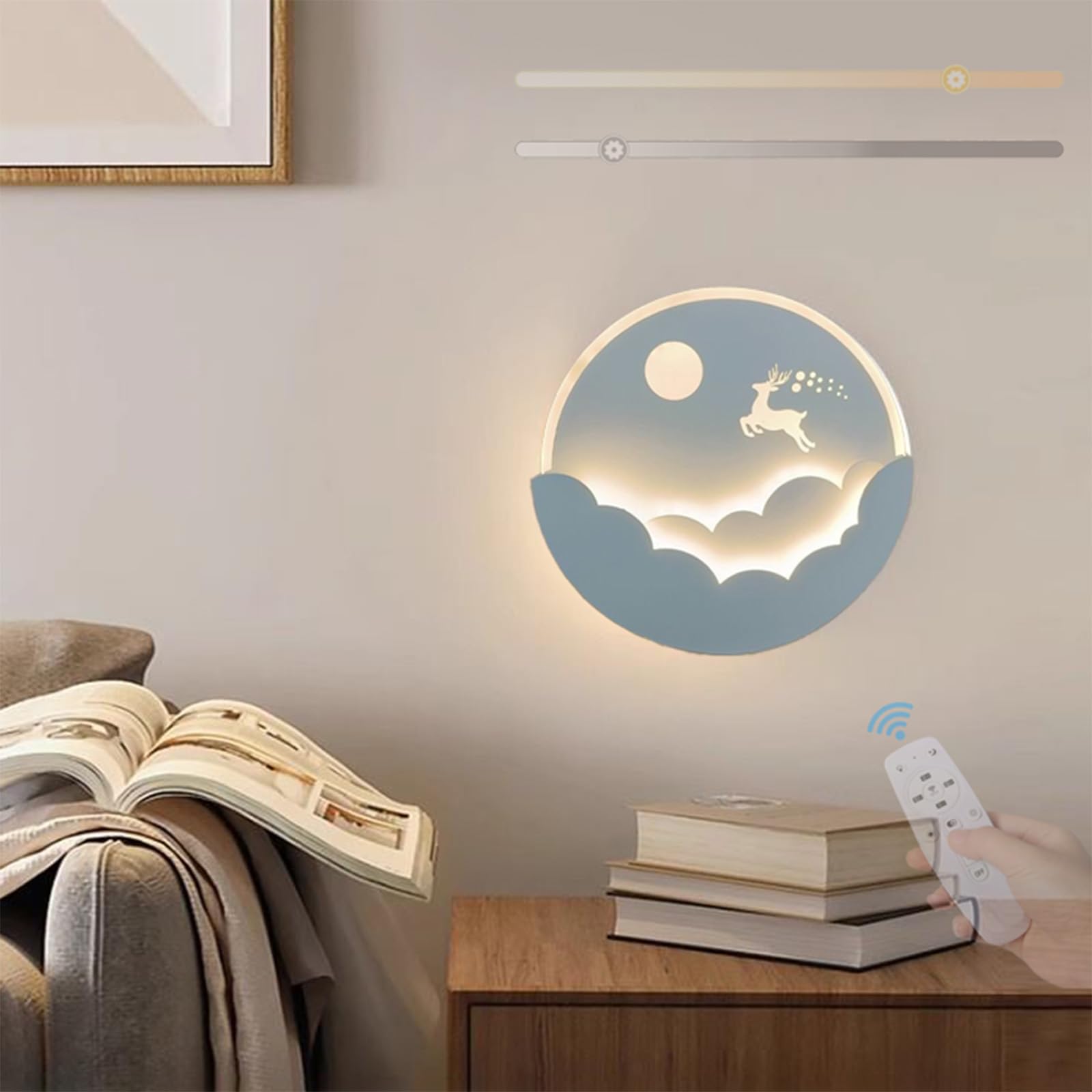Lampade da Parete, luci a LED per Interni, Moderne, dimmerabili, a Forma di Luna e Sole, con Telecomando, in Alluminio Acrilico, Luce Notturna per Camera da Letto e Bambini/Bianco/