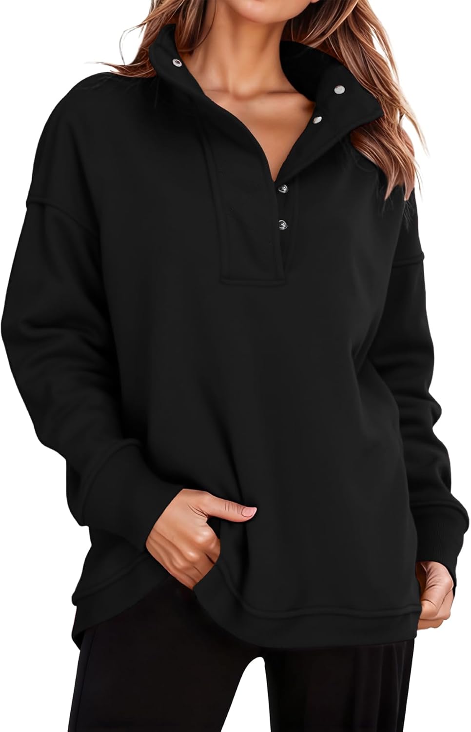 Women’s Sweatshirt Oversized Loose Casual Long Sleeve Button Henley Neck Pullover Tops Fashion Outfits