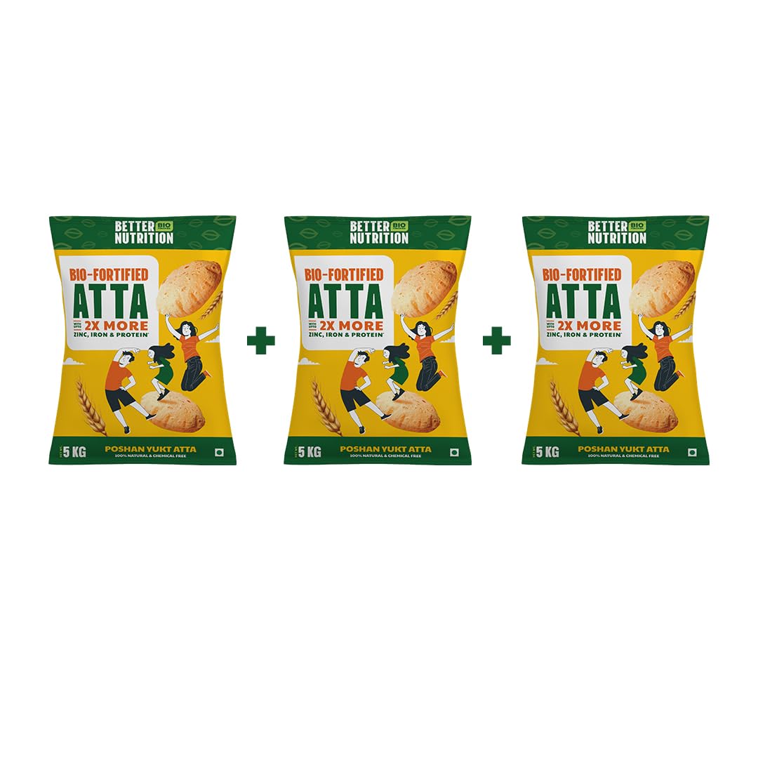 Better Nutrition Biofortified Atta | High Fiber For Digestive Ease | Rich In Iron, Zinc & Protein | No Additives |100% Natural |Cardiovascular Disease Prevention, 5Kg Each Pack Of 3, Powder (B0CZLKSV2R) Amazon Price History, Amazon Price Tracker