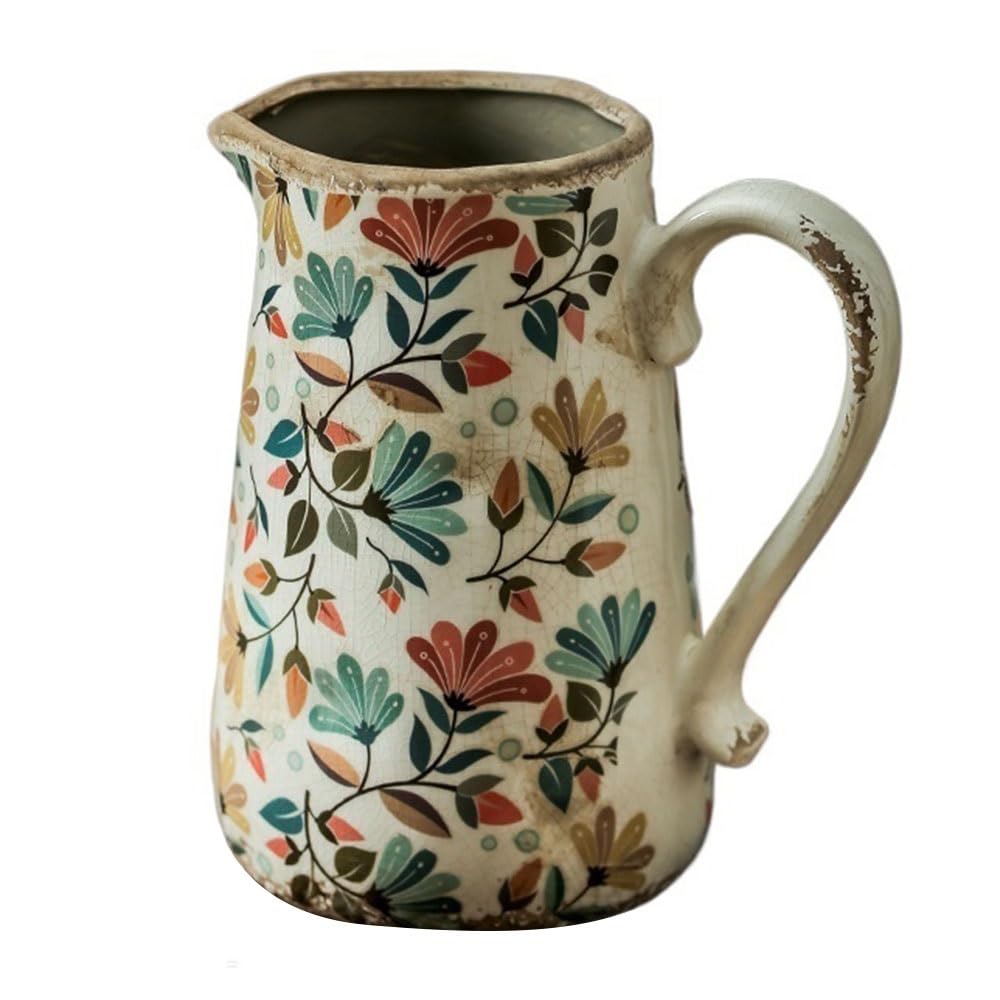 B3f7m4r9j2 Green Vase Vintage Rustic Ceramic Pitcher Vase Decor Hydroponic Fresh Flowers Dried Artificial(,Large)