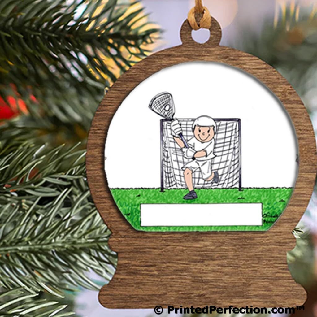 PrintedPerfection.com Personalized Lacrosse, Male - Blank Wooden Snow Globe Shaped Christmas Ornament