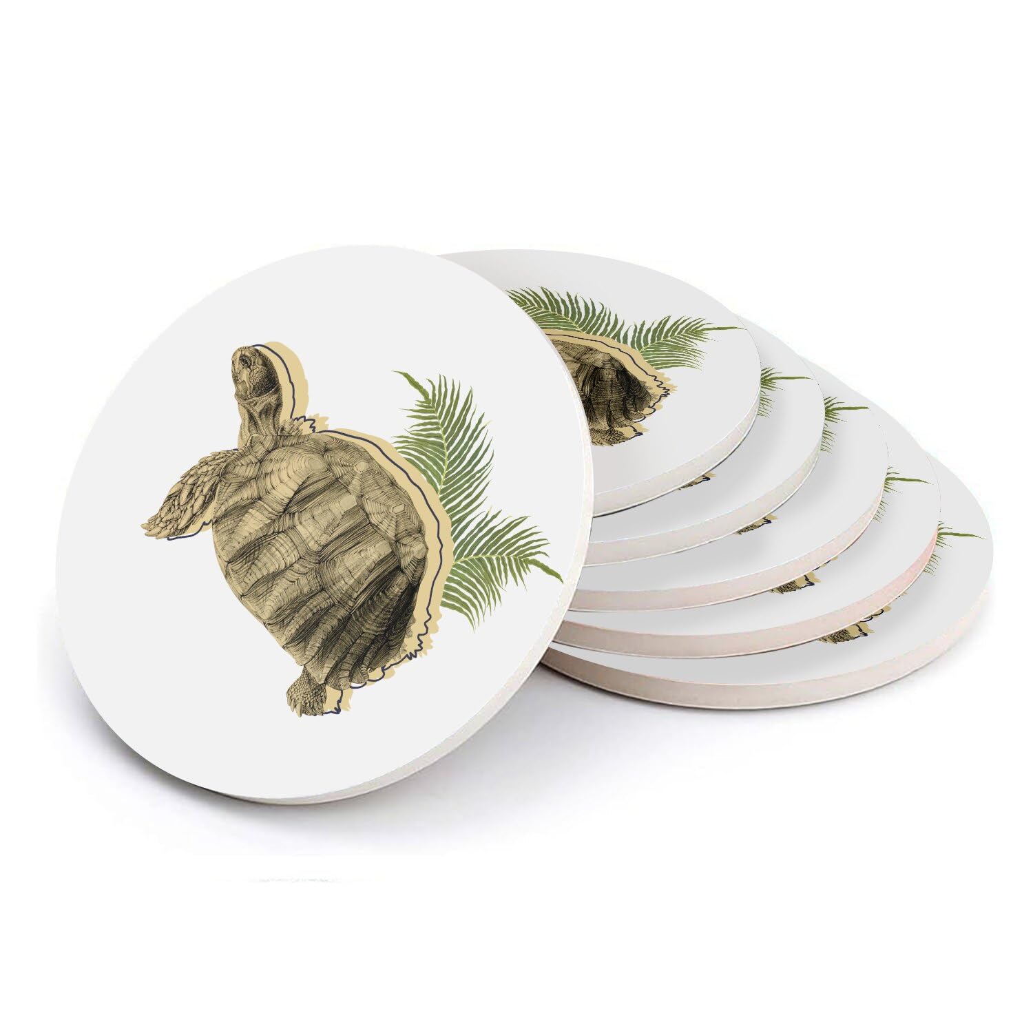 Sous verre ronds en céramique d'art illustration ancienne tortue pour une table élégante