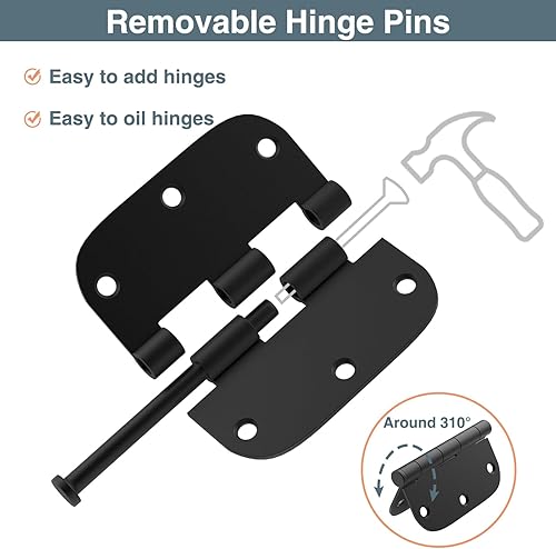 Miniatura 2 de Paquete de 30 bisagras de puerta de color negro mate de 3.5 x 3.5 pulgadas, bisagras de puerta redondeadas interiores con radio de 58 pulgadas,