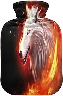 Wajiw Hot Water Bottle with Cover 1L Warm Water Bottle for Hot and Cold Compress Hot and Cold Therapies,Hand Feet Warmer,Wolf