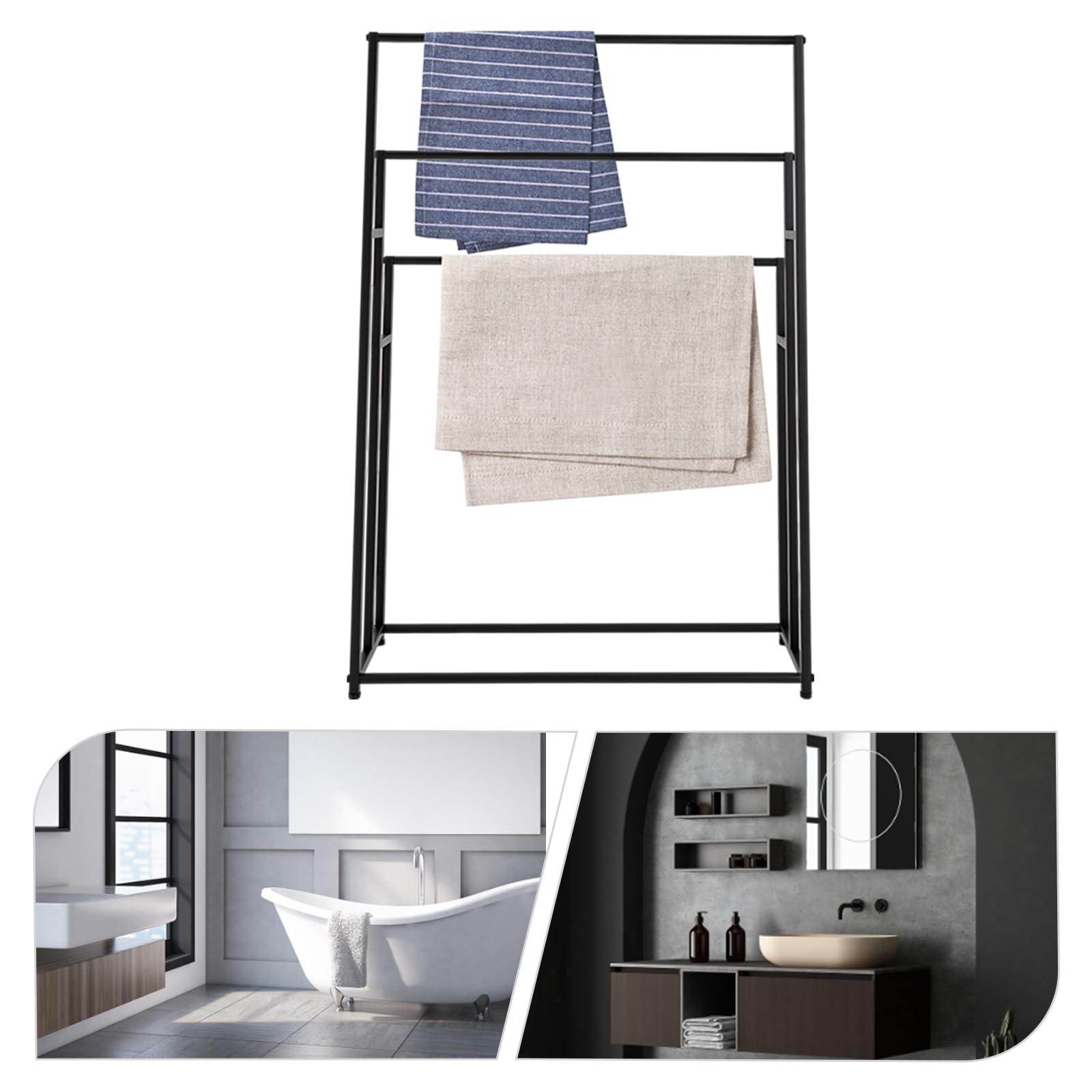 Toallero de pie oscuro grande, toallero de pie de 3 niveles, toallero de techo, soporte de toalla de baño de gran tamaño para secar toallas para dormitorio, baño o piscina