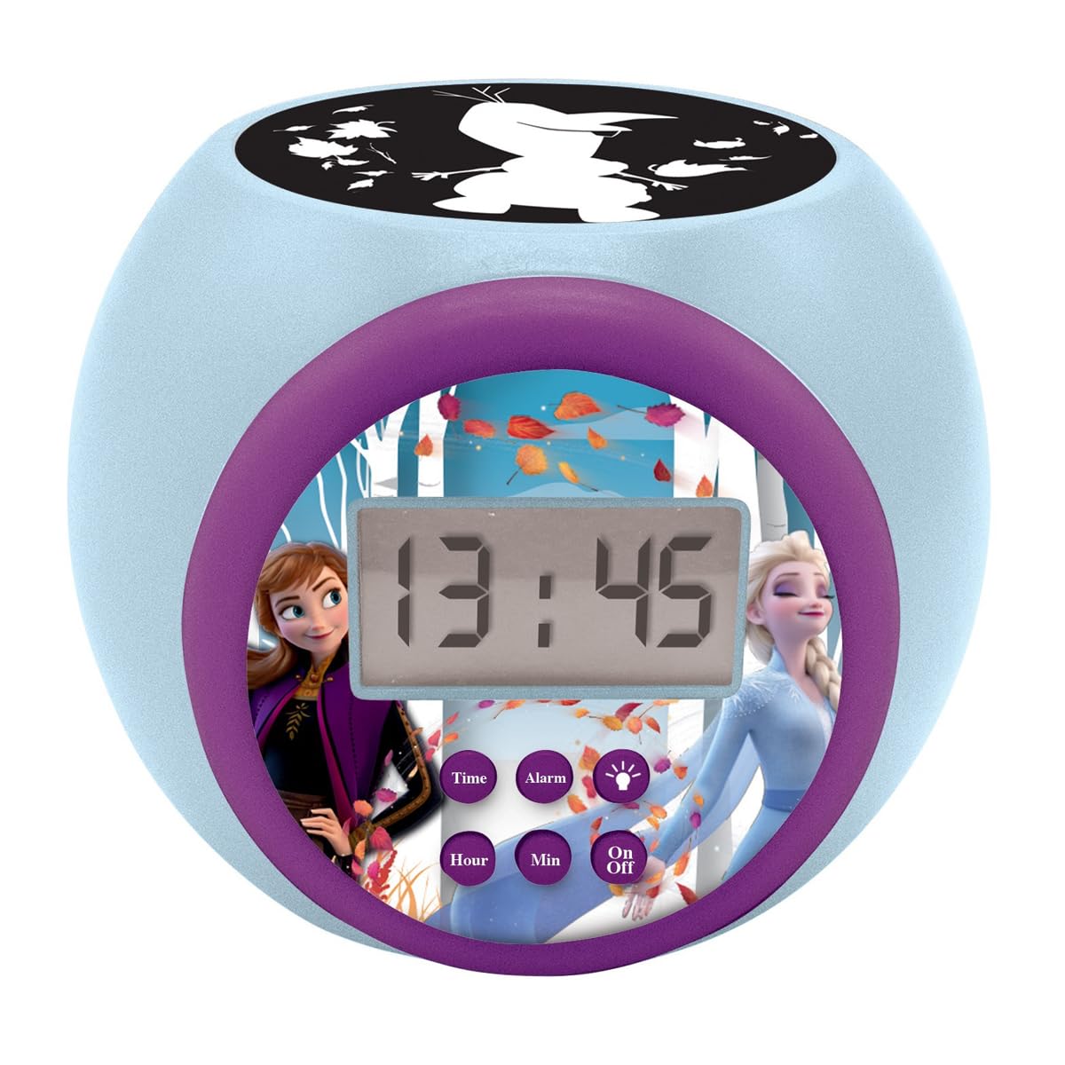 Lexibook RL977FZ Frozen 2 Anna and ELSA Projector Alarm Clock Disney with Snooze Function and Alarm Function, Night Light with Timer, LCD Screen, Battery Operated, Blue/Purple, Multicoloured