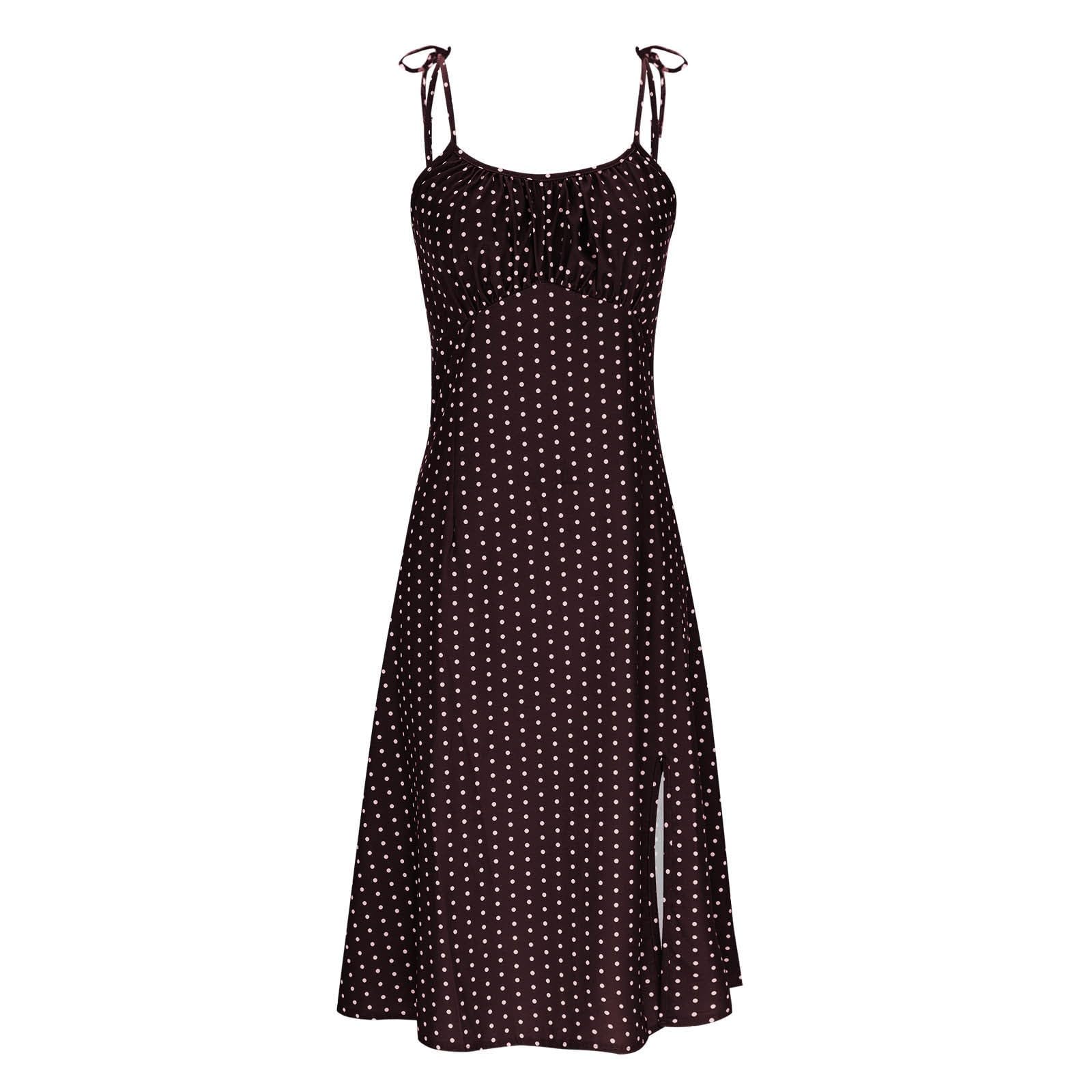 Generico Vestiti Estivi Donna Vestito a Pois Comodo Abiti Spalline Silhouette Morbida Spacchi Laterali Abito Spiaggia Casual Quotidiano S-XXL
