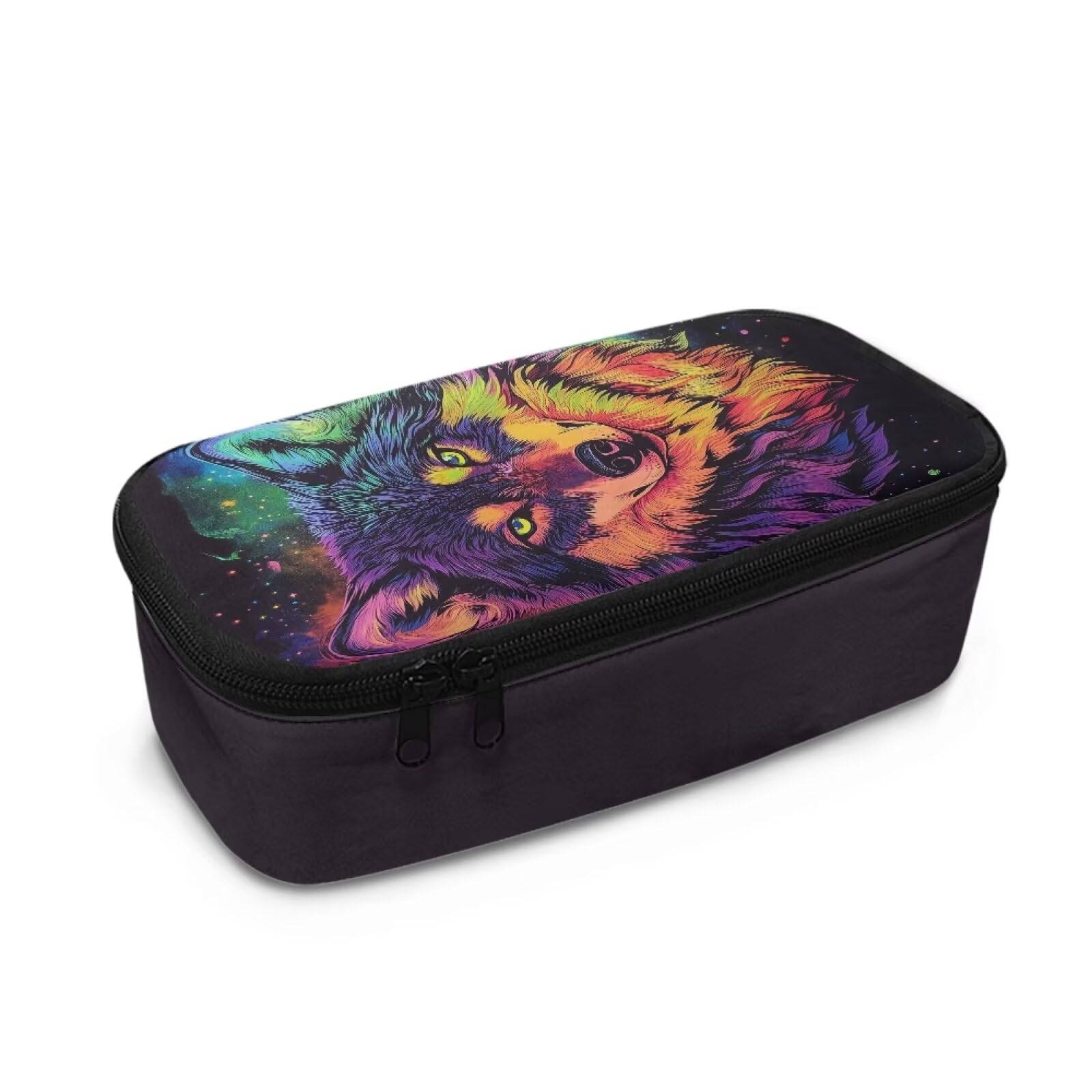 Dngkaoje Colorful Wolf Pencil Box for Kids Boys Pencil Case Large Pen Bags with Zipper for School Supplies Animal Wolf Print Pen Pouch Pencil Holder for Kindergarten Adult Stationery Purse — image 1