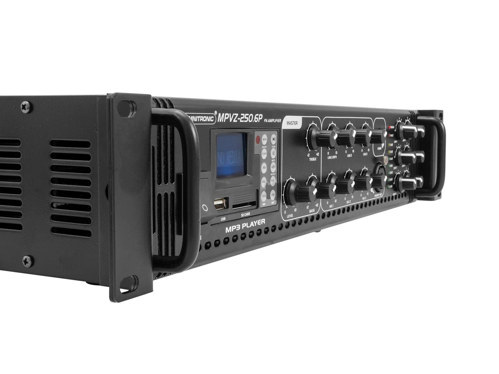 OMNITRONIC MPVZ-250.6P Mischverstärker | 6-Zonen-ELA-Mono-Mischverstärker, MP3-Player & IR-FB, Zonen regelbar, 250 W