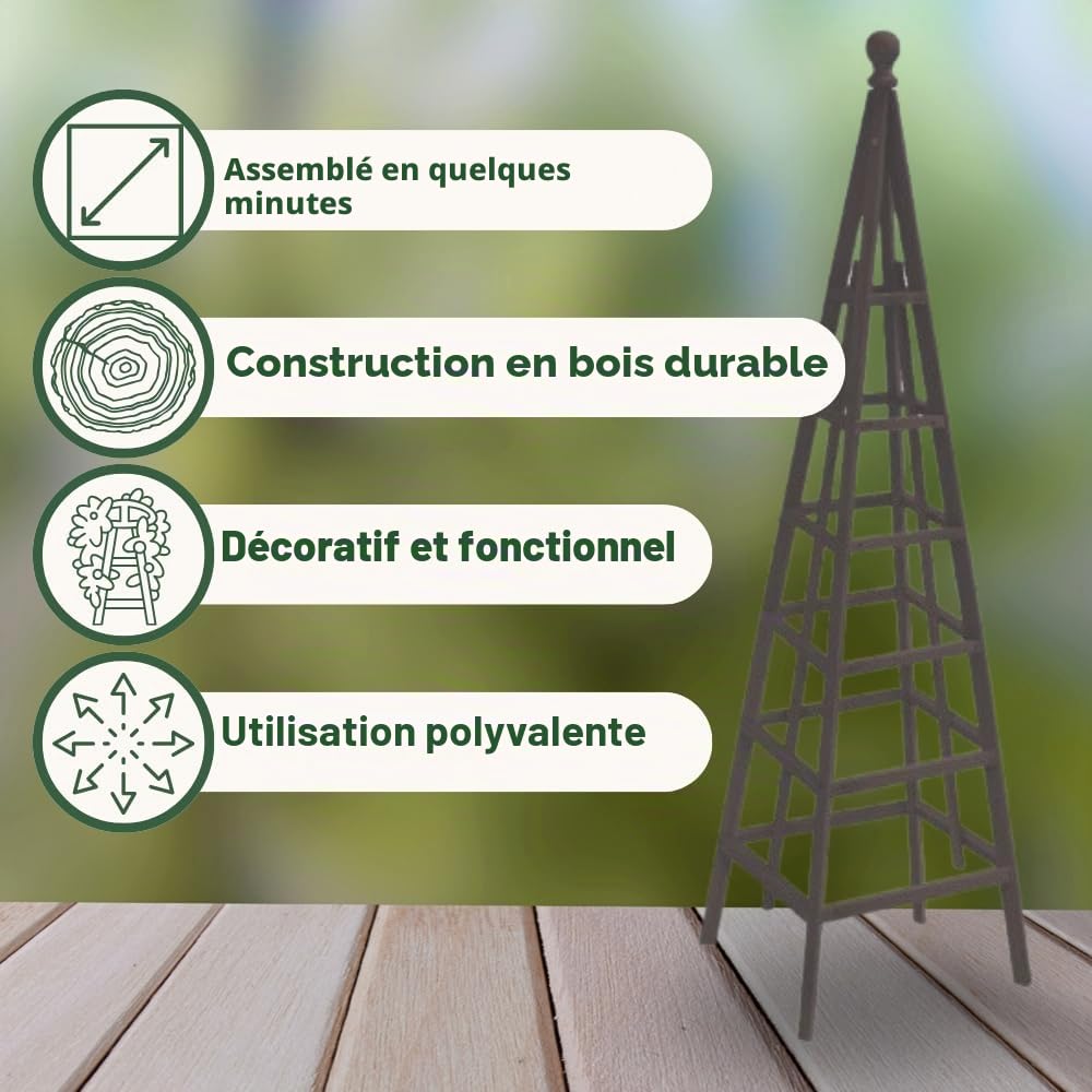 Garten Mile Treillis pour plantes grimpantes, obélisque, pyramide, support de plantes, roses, 1,9 cm, gris ardoise
