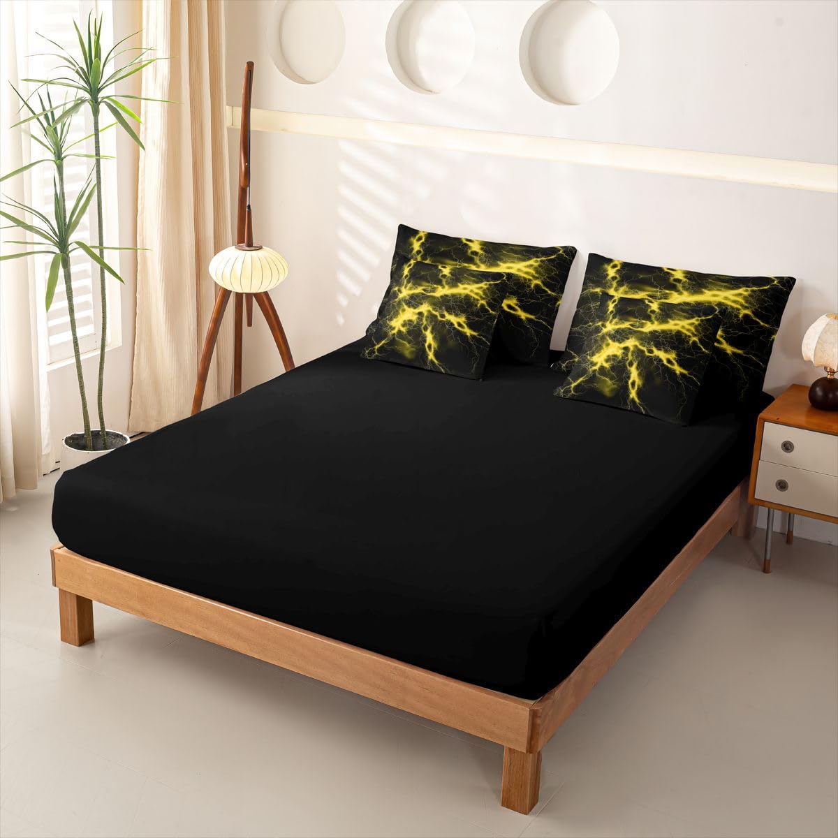 Loussiesd Set di biancheria da letto con copripiumino giallo e nero, per letto singolo, 7 pezzi, per bambini, ragazzi e ragazze, giallo e nero, con copripiumino, lenzuola, federe, federe