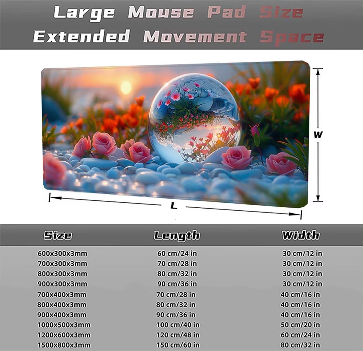 Alfombrilla Ratón Gaming XXL, Gaming Mouse Pad 1200x600x3mm, Protector Escritorio Antideslizante, Alfombrilla de Ratón Flor Planta Mousepad Grande, Tapete Raton para Jugadores de PC Oficina LMDT9099