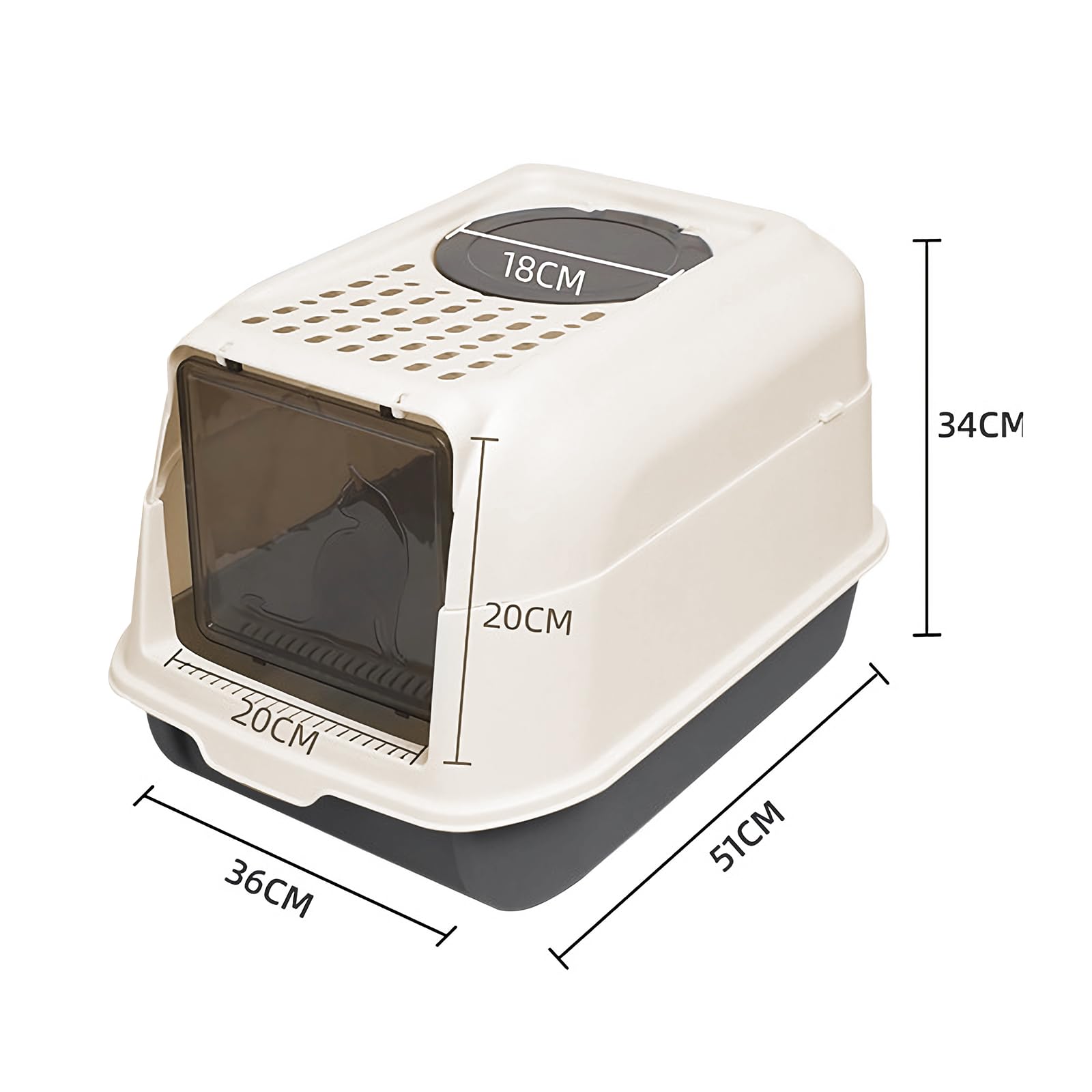 Bac à Litière Fermé pour Chat, Maison de Toilette, Plateau Amovible, Pelle, pour Grand Chat, Capacité de Charge 15 kg,Anti-fuites 36 * 51 * 34 cm-Noir
