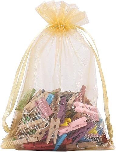 Miniatura 7 de HRX Package 100 bolsas de regalo de organza dorada, 4 x 6 pulgadas, de malla de caramelo, con cordón, bolsas de joyería para Navidad, boda, fiesta