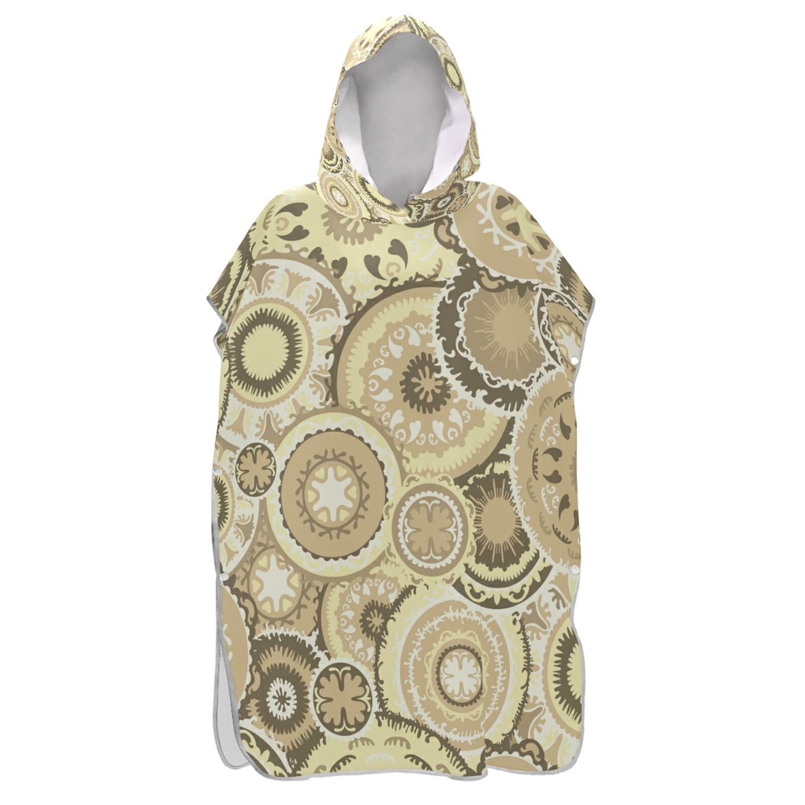 Accappatoio con cappuccio e tasca, ad asciugatura rapida, asciugamano in microfibra per bagno, spiaggia, colore beige e marrone