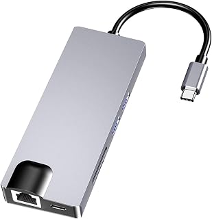 USB C Hub 8 in 1 Docking Station with USB 3.0 2 HDMI-Compatible VGA TF SecureDigital RJ45 Gigabit Network Card PD for PC Computer