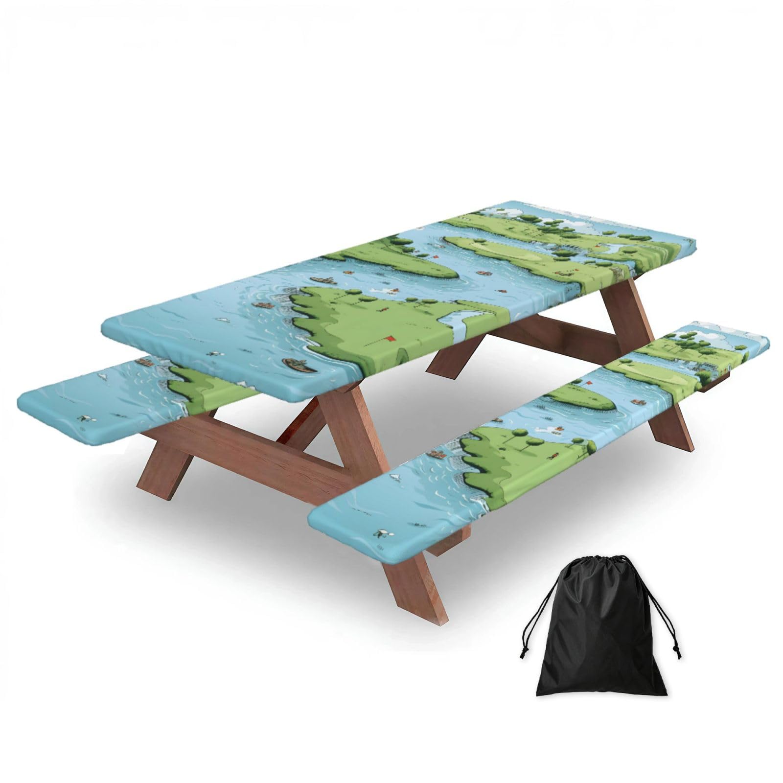 Nappe pique-nique imperméable 183cm housse table jardin rectangulaire