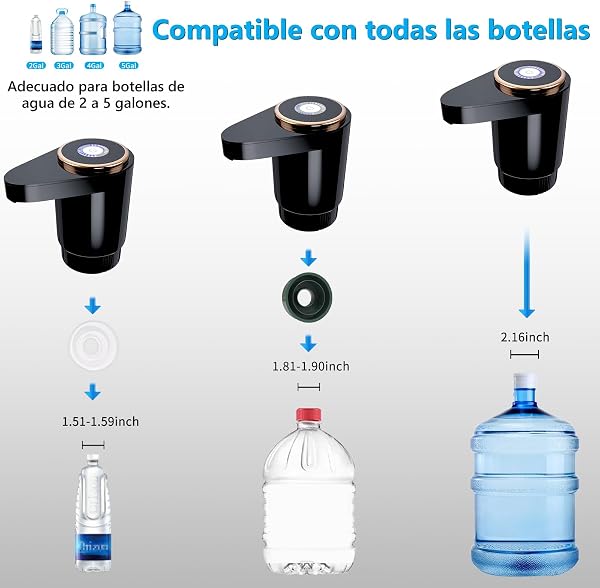 EasySpeed Dispensador de Agua de Doble Velocidad | Recargable 1200mAh Bomba de Grifo para Botellas con 2 Adaptadores | Compatible con Garrafas de 3 a 20 litros | para Camping, Casa & Oficina, Negro - 2