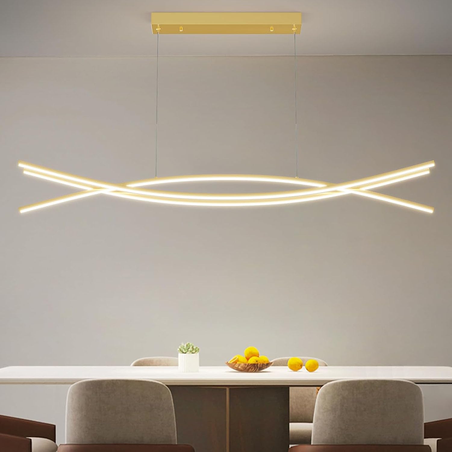 Lámpara Colgante LED Moderna - Altura Ajustable y Dimmable con Mando Incluido, Perfecta para Comedor, Cocina con Isla, Salón, Oficina y Hoteles Plafón LED Regulable (Oro, 100cm)