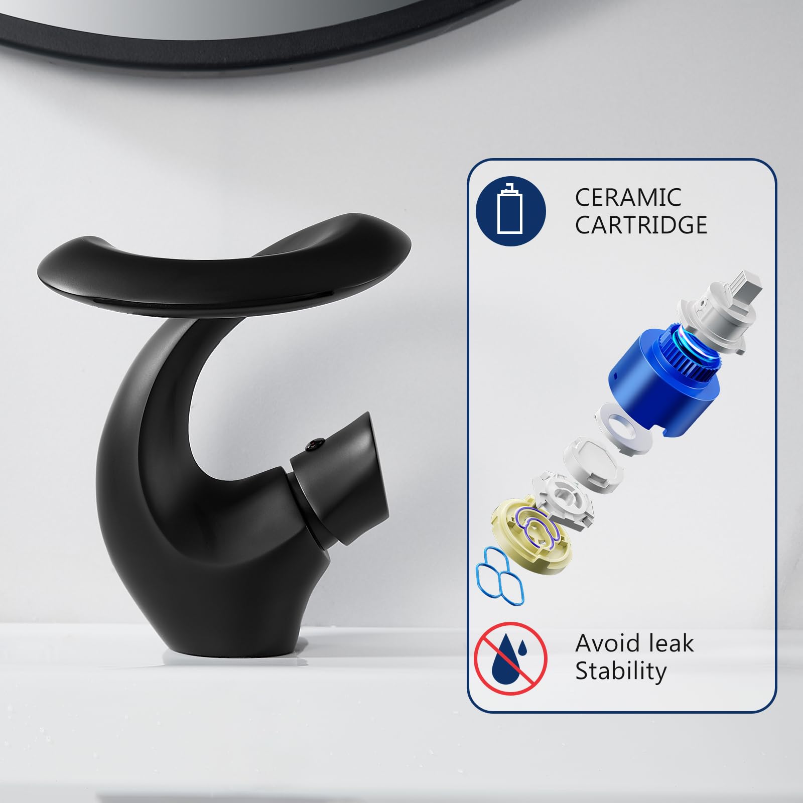 Grifo Negro Mate para Lavabo, Cascada, Mezclador Moderno y Elegante, Frío y Caliente