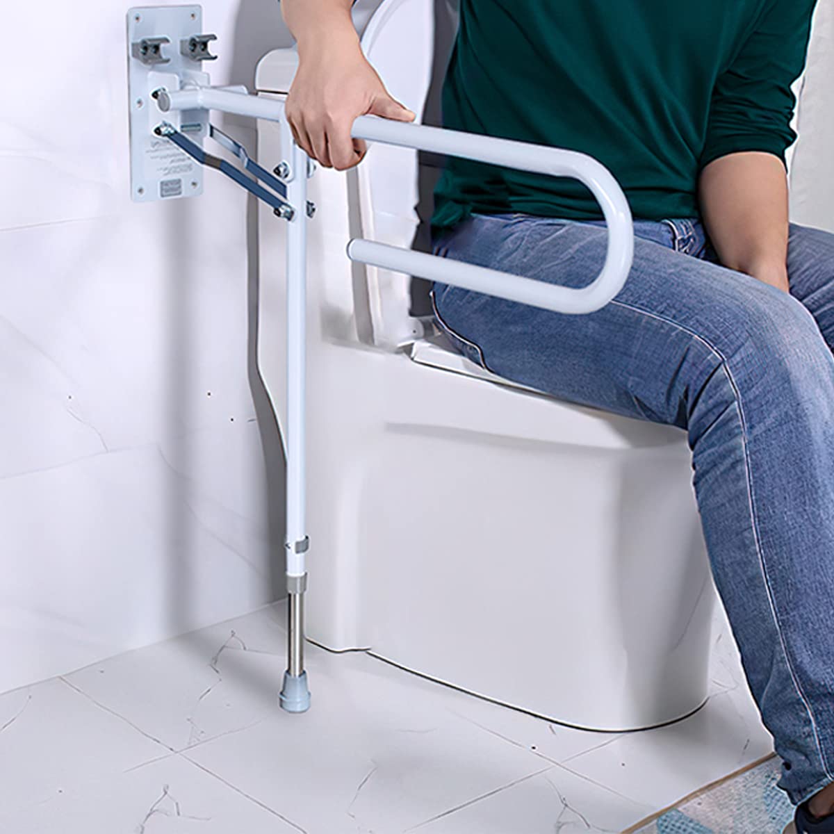 Mobiclinic, Barra auxiliar para baño, Cimbra, Marca española, Abatible de minusválidos, Doble asidero con pie, Apoyo mayores altura regulable, 15x75 cm