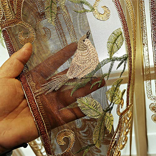 Slow Soul Set Of 2 Panels Embroidered Birds Sheer Curtains For Living Room Bedroom Dining Room Curtains & Drapes High-End Curtain With Rod Pocket Brown Tulle 49W X 84 Inch Length #TOP7