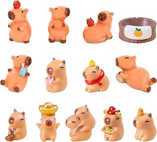 Yopcuvi Capybara Figurines, Mini Capybara Resin Figurines 13 Piece Set, Capybara Car Dashboard Ornament, Ornament for Desk...