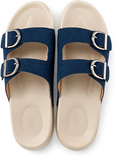 HELEEY Women’s Double Buckle Slide Slippers | Soft Cushioned Footbed, Anti-Skid Sole, Lightweight Waterproof Casual Flip F...