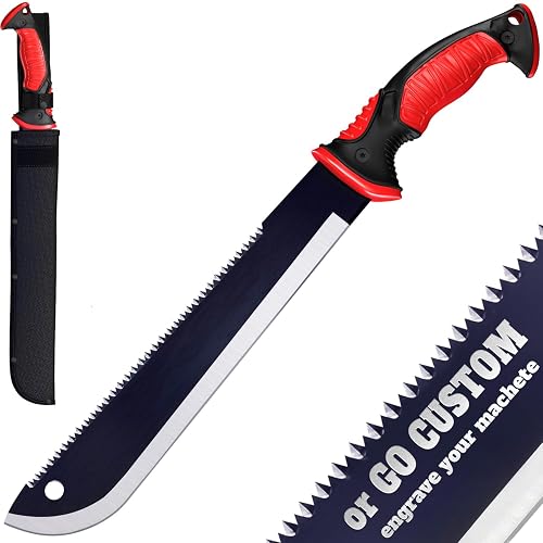 Machete with Saw 25" / 19" Heavy Duty Tool & Sheath - Ergonomic No-Slip Handle - Survival Knife with Serrated Blade - Machetes for Bushcraft Hunting Garden Cutting Trees and Yard Work - 2. Machete 19"
