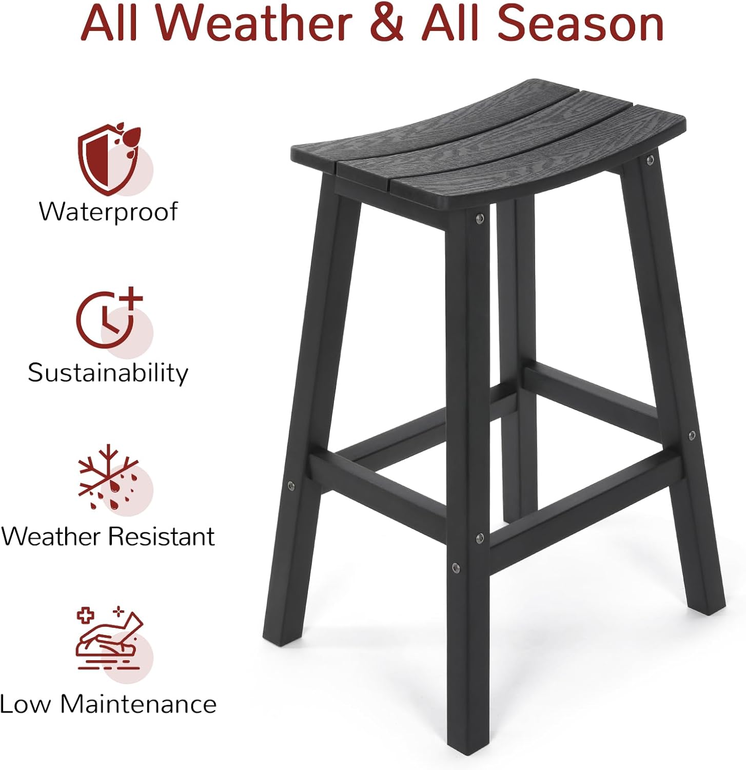 Stoog All-Weather Bar Stools Set of 2, 28" Height Outdoor Bar Stools with 400 lbs Weight Capacity, Low Maintenance, for Patio, Deck, Kitchen Counter, and Garden, Black