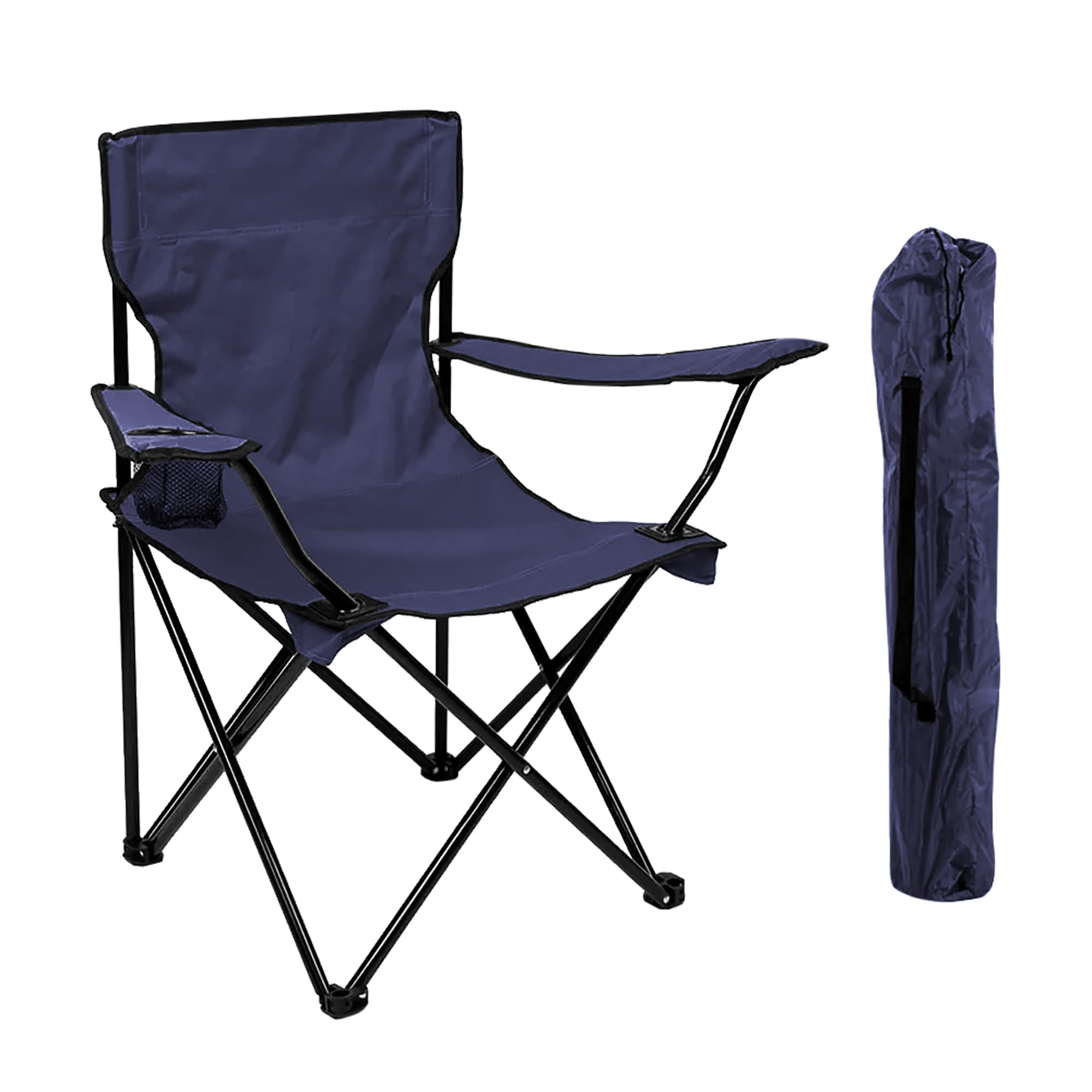 IlGruppone Sedia Camping Pieghevole in Acciaio con Porta Bevande – Sedia da Campeggio Portatile Impermeabile e Antiruggine con Sacca Trasporto – Ideale per Mare, Spiaggia, Pesca e Outdoor (Blu)