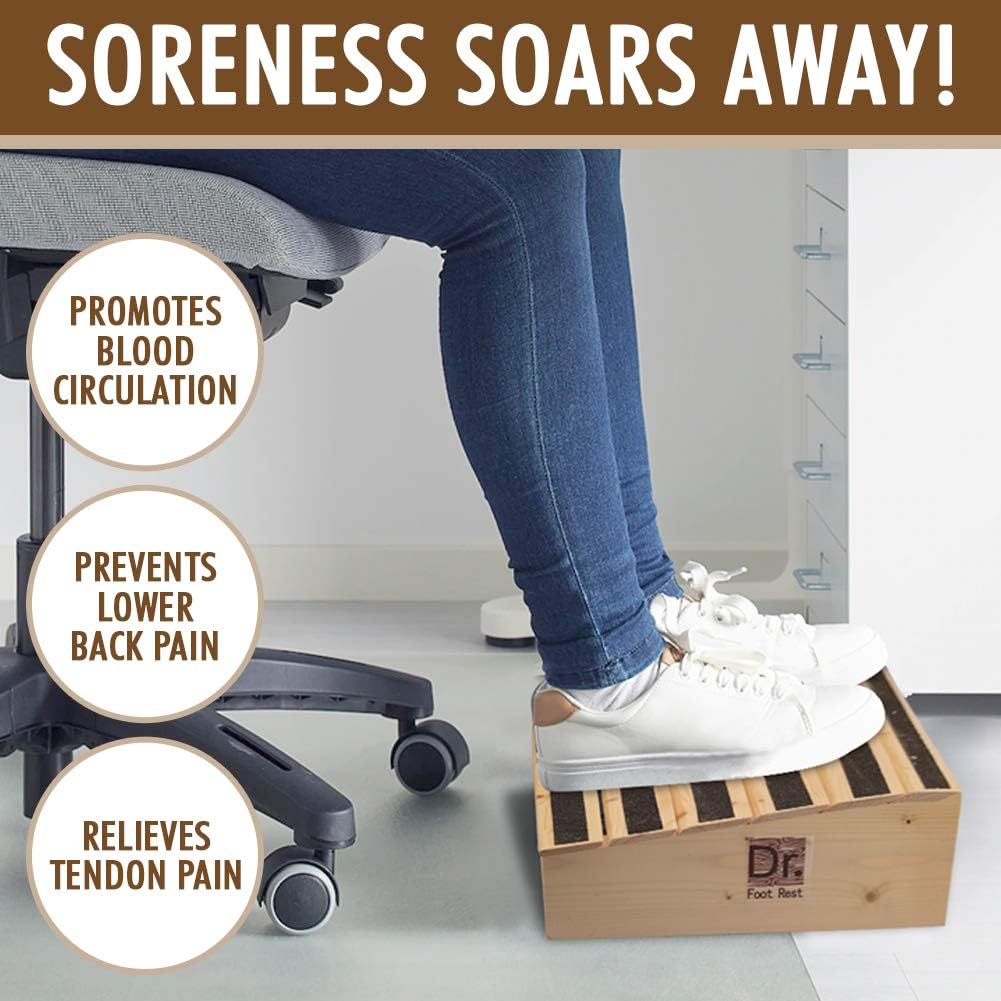 Dr. Foot Rest Wood Ergonomic Wood Foot Stool Under Desk Foot Rest with 17.7" Width for Office Home to Relieve Tendon Pains and Improve Blood Circulation