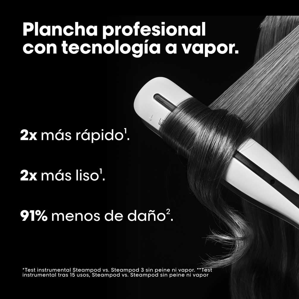 L’Oréal Professionnel, Plancha de Pelo Profesional con Tecnología a Vapor, para un Cabello Liso y Ondas Naturales, Enchufe Europeo, Color Blanco, Steampod